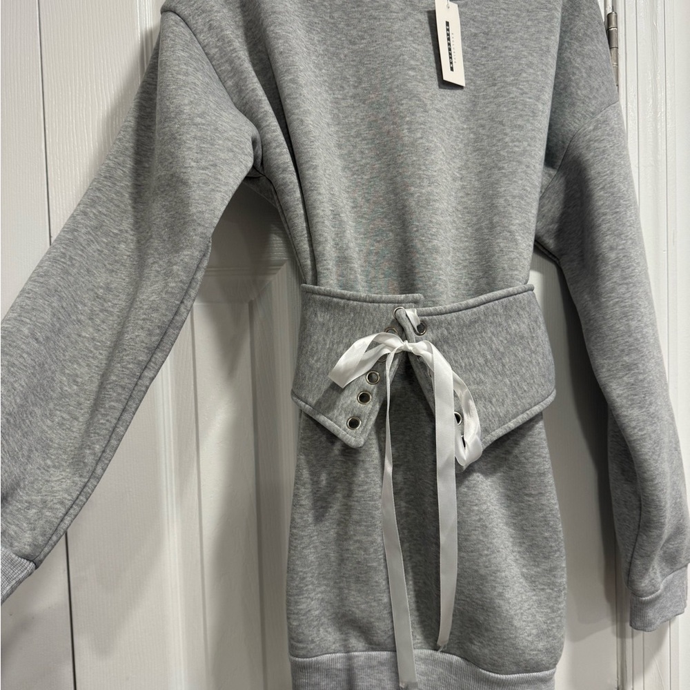Gray Women's Sweater with Waist Tie